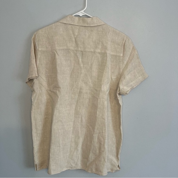 Ny&CO Mens 100% Linen Button Up Shirt Short Sleeve Beige Sz L Neutral Nautical - Picture 10 of 10